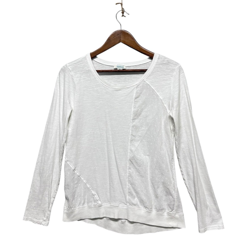 Sundance Womens Top Long Sleeve Tunic White Scoop Neck White Blouse Size XS Matu